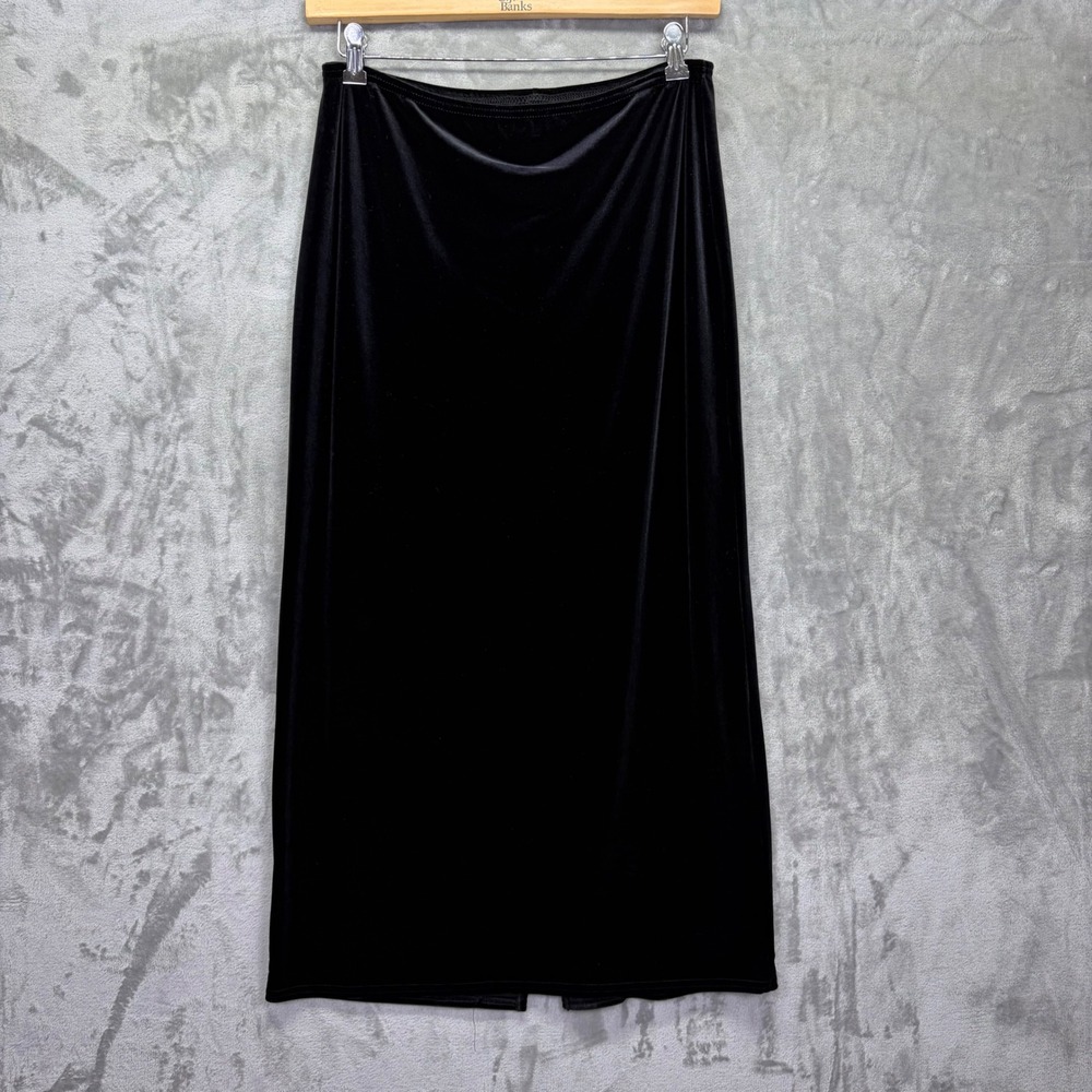 VTG Kathie Lee Women Velvet Maxi Skirt Long Black Large Dark Academia Whimsigoth